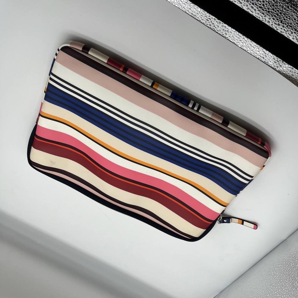 Kate Spade Striped Cow Leather Laptop Sleeve 13” - Picture 3 of 4